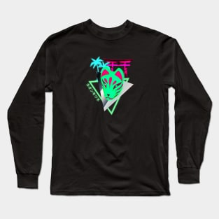 Kitsune Fox Mask Vaporwave Aesthetic Long Sleeve T-Shirt